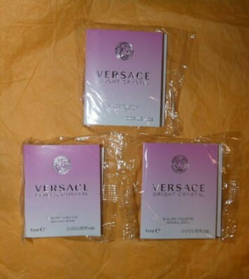 NEW VERSACE Bright Crystal Eau De Toilette EDT Spray 0.03 oz each 3 Samples NIP