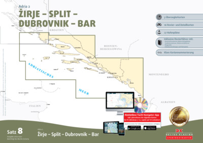 Sportbootkarten Satz 8 Revierführer Seekarte Adria 2 Kroatien Yacht Navigator 