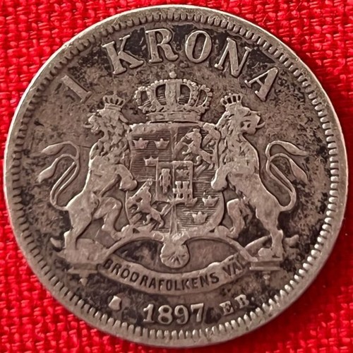 1897 Svezia 1 Corona Moneta Argento Oscar II KM# 760 - Foto 1 di 2