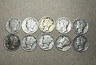 Estate $1 Face Silver Mercury Dime Lot 1917 1934 1935 1941 1943 1944 (10 Coins)