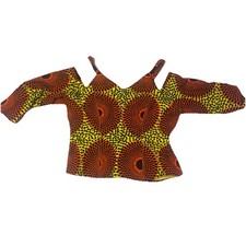 Homemade African Orange, Yellow Wax Print Open Shoulder Zip Crop Top 17  Wide
