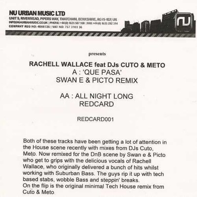 Rachel Wallace Feat. Dj Cuto & Meto* - Que Pasa / All Night Long