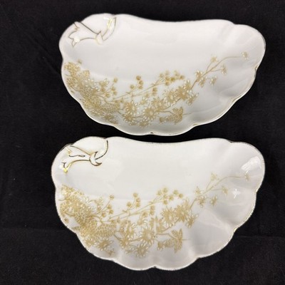 Vintage Carlsbad China Set of Two Fine Crescent Moon Bone Dishes