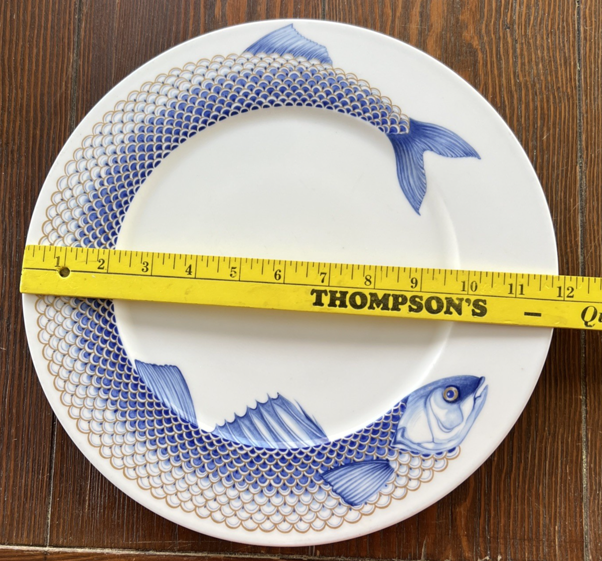 Villeroy & Boch Villam La Mer 12 Inch Dinner Plate Blue Fish Gold 