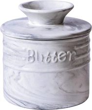 Gray Marble Porcelain Butter Keeper Crock,Butter Dish with Lid,French Butter Sto