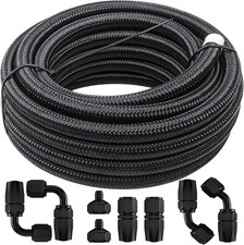 12 FT 6AN 3/8" Fuel Line Hose Braided Stainless Steel With 6PCS AN-6 Black