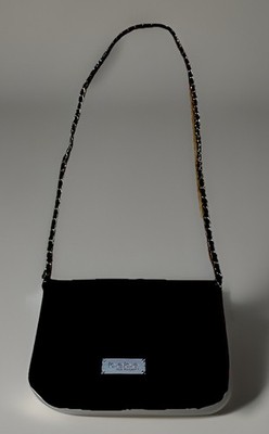 Bebe Elegant Black Faux Leather Quilted Cross Body Purse, Braided Metal Strap