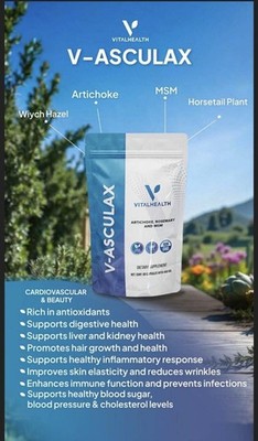 VitalHealth V-Asculax Artichoke Rosemary MSM Dietary Supplement 60 Capsules Non 