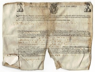 100 DUCATI TITOLO DI DEBITO MONTE SUSSIDIO NON VACABILE DEL SALE FIRENZE 1709 MB