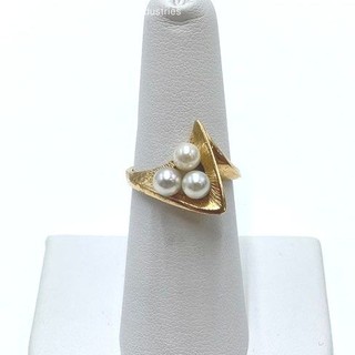 14K Yellow Gold Pearl Chevron Bypass Ring Size 6 3.84 Grams