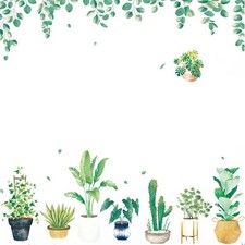 Green Potted Plants Wall Stickers Hanging Leaves Removable PVC Living Room Home