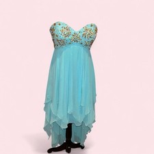 xscape joanna chen dress jellyfish ruffles teal high low mini dress Fairycore 0