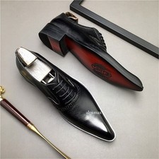 Genuine Leather Dress Shoes Fashion Men Wedding Pointed Toe Lace Up Formal Shoes