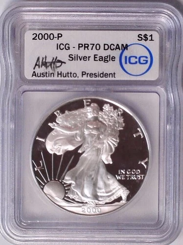 2000-P Proof American Silver Eagle ICG PR70 DCAM Austin Hutto Signed