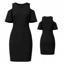 Shoshanna Little Black Textured Cocktail party Cold Shoulder dress size 10 EUC
