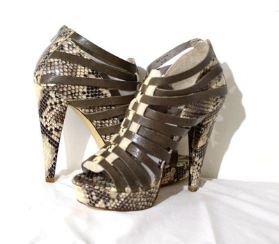 7 For All Mankind Ruby Heels.Natural Roccia Snake Print , 8.5 Width B-Medium