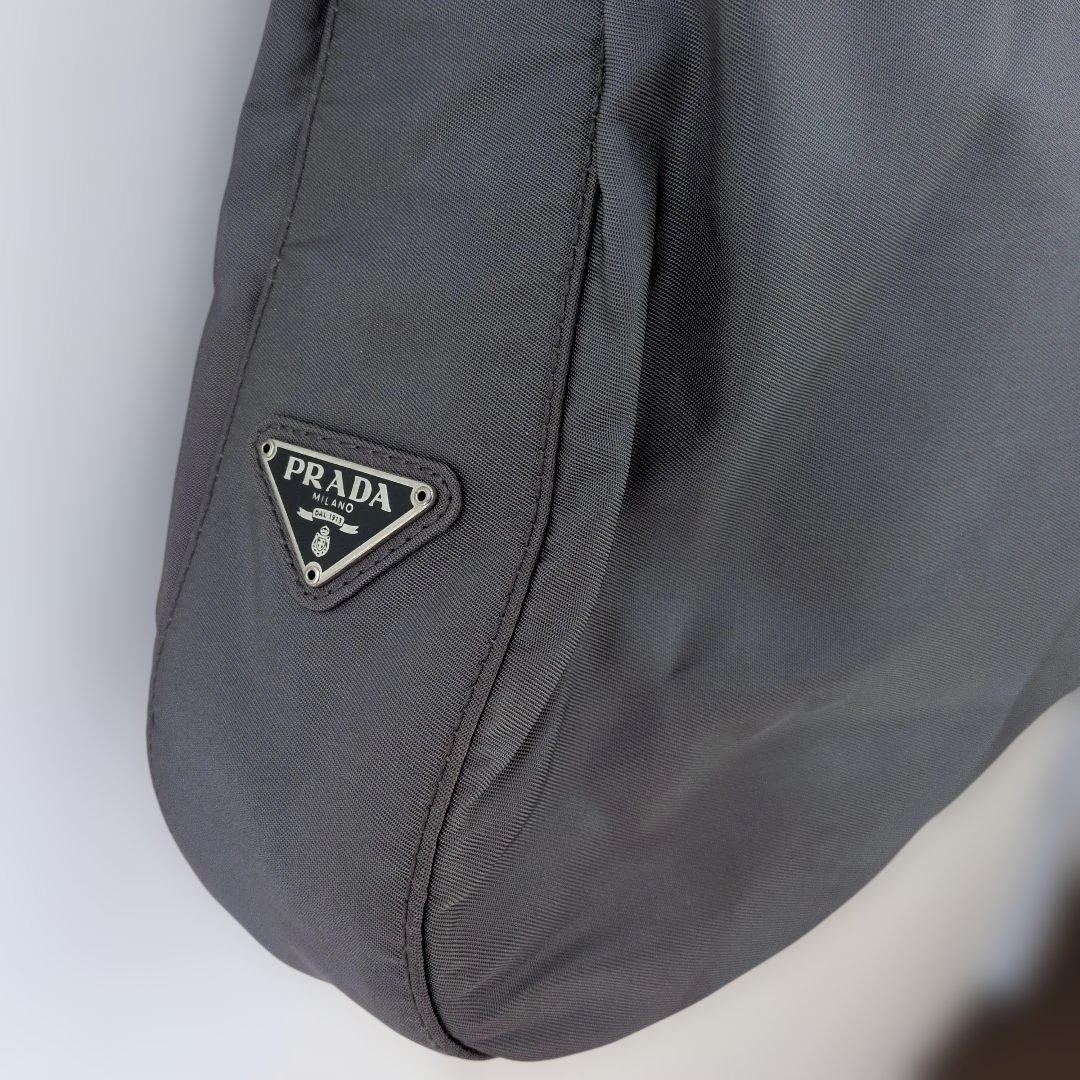 Prada Gray Nylon Shoulder Bag Triangular Logo Use… - image 2