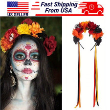Mexican Flower Headband Day Of The Dead Rose Floral Crown Headpiece For Women