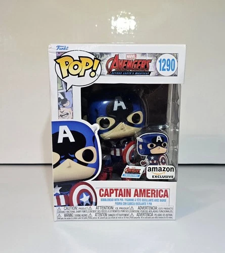 Captain America Funko Pop! #1290 Amazon Exclusive Marvel Collectible Figure+Pin