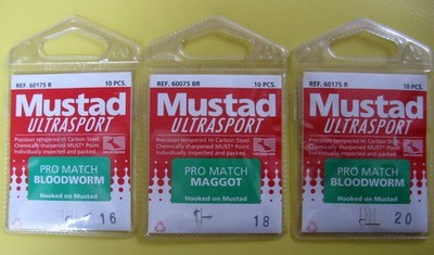 3 Pack feinste Stipphaken ungebunden Mustad rot GR 16-20 Made in Norway