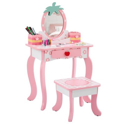 MDF Spray-painted 1-drawer 2-desktop Storage Box Children's Dressing Table Set