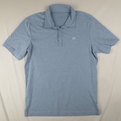 Travis Mathew Zinna Polo Shirt Mens Large Blue Micro Stripe Pima Cotton Blend