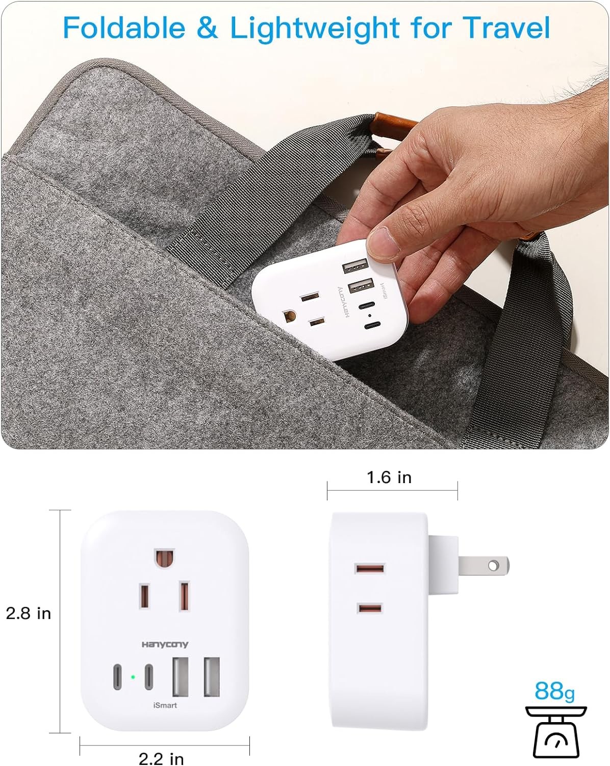 US to Japan Plug Adapter, HANYCONY Power Travel Adpter with 4 White 