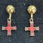VINTAGE MASONIC RED CROSS OF CONSTANTINE Gold Screwback Earrings