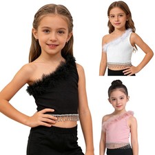 Girls Tops Sparkly Shirts Fashionable Vest Form Fitting Dance Top Elegant Tank