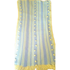 Baby Blanket Handmade Crochet 35x62 Green Blue Yellow Gender Neutral