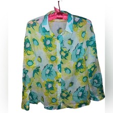 Loft light weight cotton long sleeved button front floral print top XS