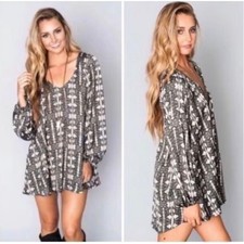 Show Me Your Mumu Gabby Low Back Snakeskin Mini Dress Womens S Bell Sleeve Boho