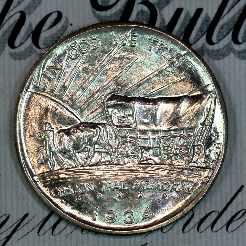* 1934-D * PRISTINE+ GEM BU MS OREGON TRAIL COMMEMORATIVE HALF-DOLLAR * - Image 2 of 3