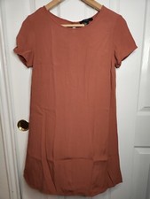 Forever 21 Women Burnt Orange Keyhole Back Short Sleeve Short Shift Dress Size S