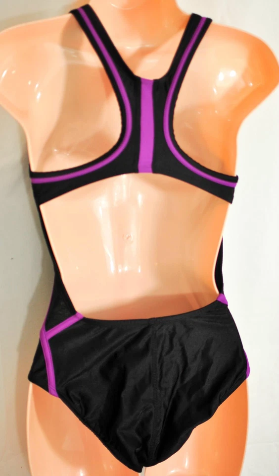 women's champion 1-piece performance swimsuit size medium (8-10) black/plum laps - Image 2 of 4