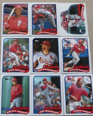 set of 9- 1989 Topps Baseball cards #49 Cardinals see list below VG cards
