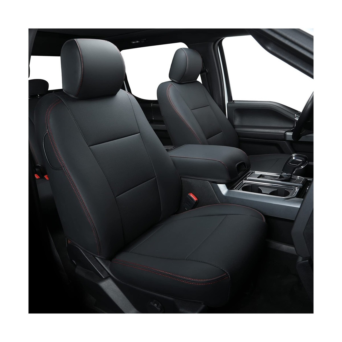 RIDEPOSH Custom Leather Seat Covers For Ford F150 2010-2014 Super Crew Cab - Bucket Seat, Full Set, Black/Red