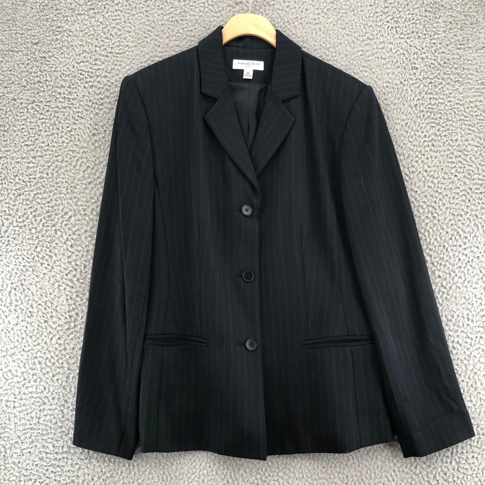 Traje Amanda Smith para mujer 12 negro a rayas conjunto pantalón mezcla lana pantalón trabajo Foto 2 de 4