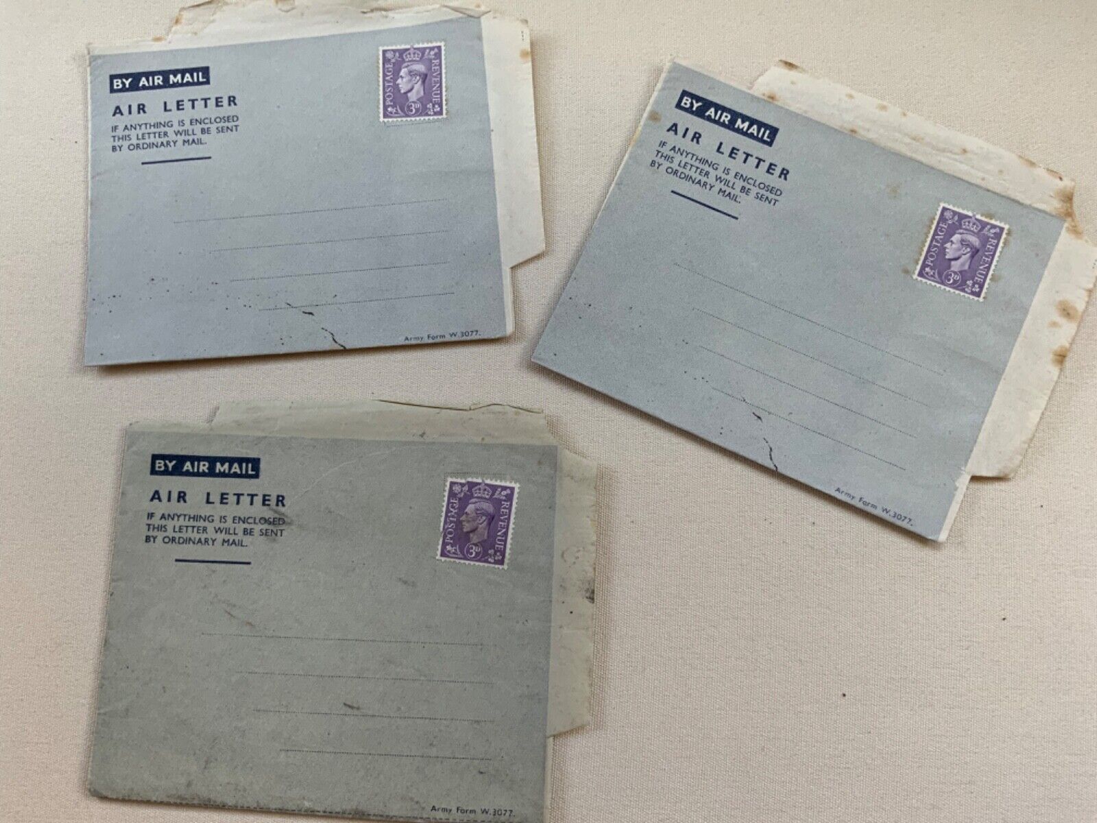 WW2 ARMY AIR MAIL LETTERS - UNUSED - KGVI LILAC 3d STAMP
