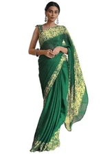 Indian Chiffon Saree With Unstitched Blouse Piece Party Wedding Wear For Women