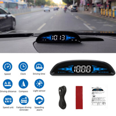 Digital GPS Speedometer Universal Car HUD Head Up Display Overspeed Tired Alarm