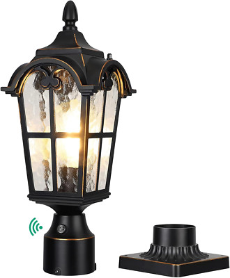 Black Roman Outdoor Post Light with Pier Mount Base and Water Ripple Glass