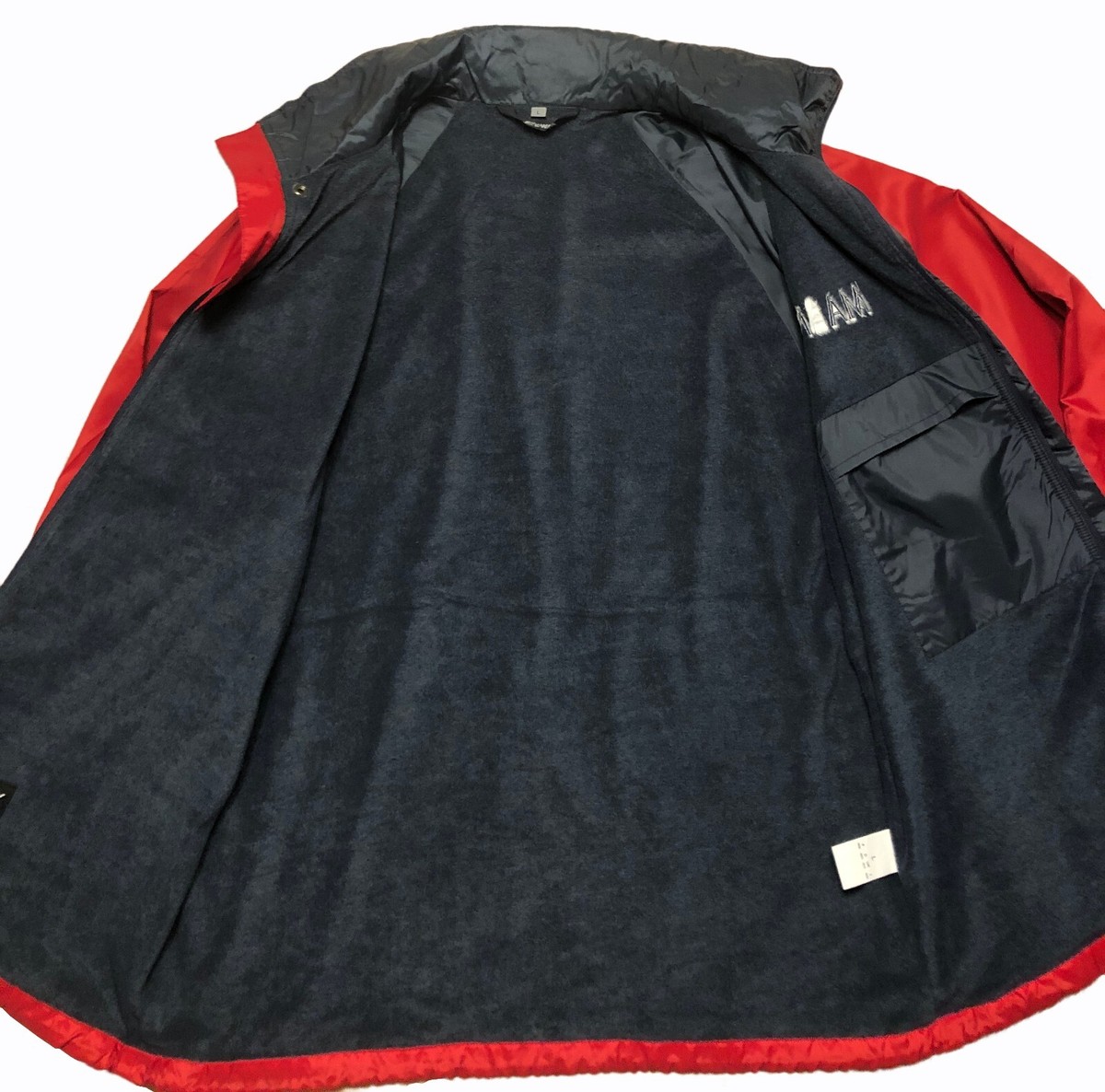 vtg Red Zip Jacket Windbreaker Sz L MAINE Logo LINED Hood Pockets