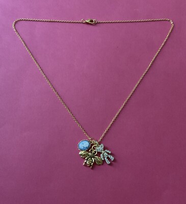 Collier à Charms Ancien - Plaqué Or - Médaillons Camée, Nounours, Abeille - Occasion Vintage