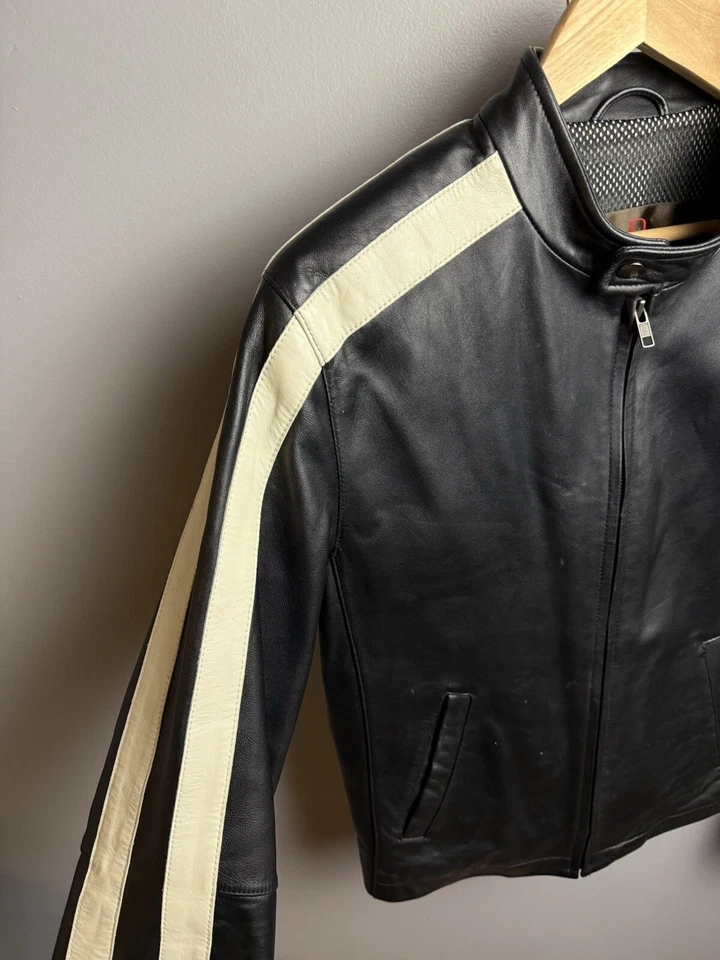 Chaqueta de cuero para motocicleta Danier a rayas pequeña para hombre Foto 4 de 4