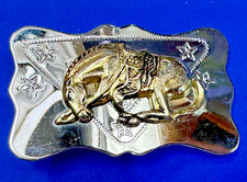 Reflective Engraved Bucking Bronc Bronco Saddle Horse Rodeo Vintage Belt Buckle