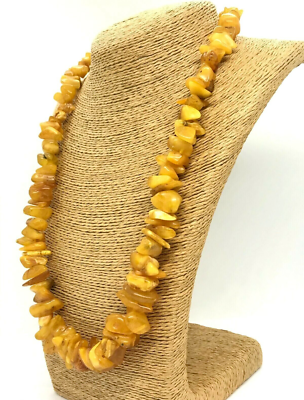 Collier Vintage Perles D'ambre Baltique Véritable - Pendentif Jaune D'oeuf, 108g, Années 60