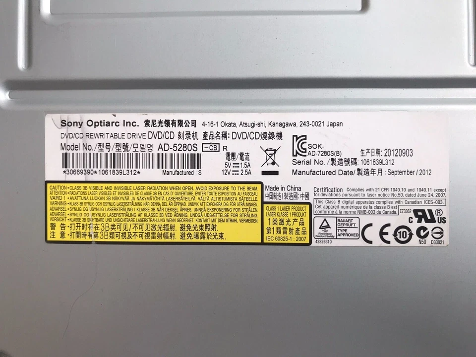 Sony Optiarc AD-5280S Sata DVD/CD Rewritable Drive / Optiarc AD-5280S - Image 2 of 4