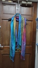Unbranded Rainbow Colored Paisley Fringed Scarf 27" x 68"