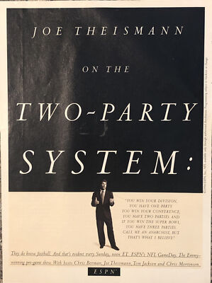 1994 ESPN NFL GameDay Joe Theismann PRINT AD On The Two-Party System VTG 1990s
